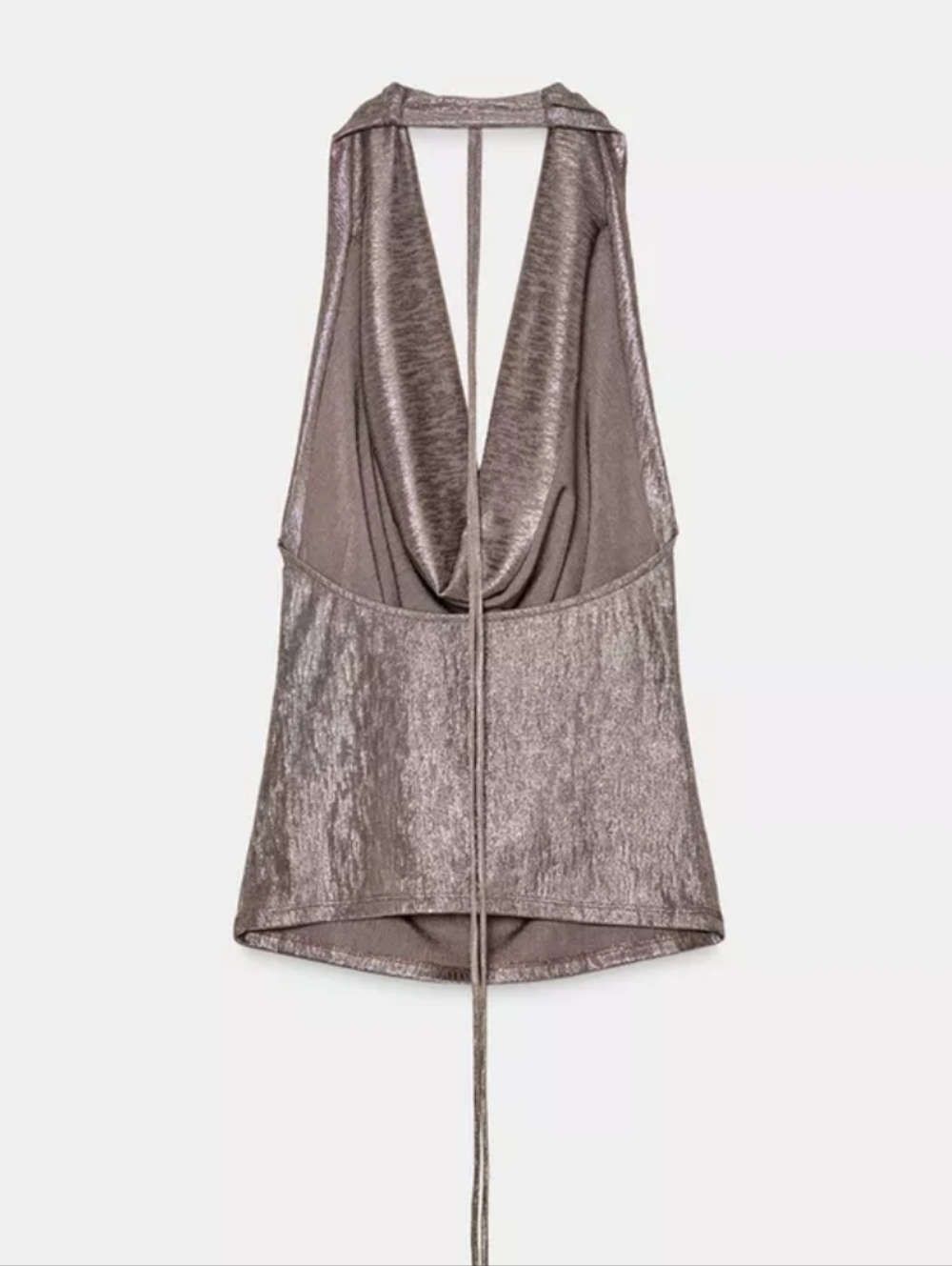 Zara Metallic Taupe Halter Draped Cowl Neck Top - Picture 7 of 8